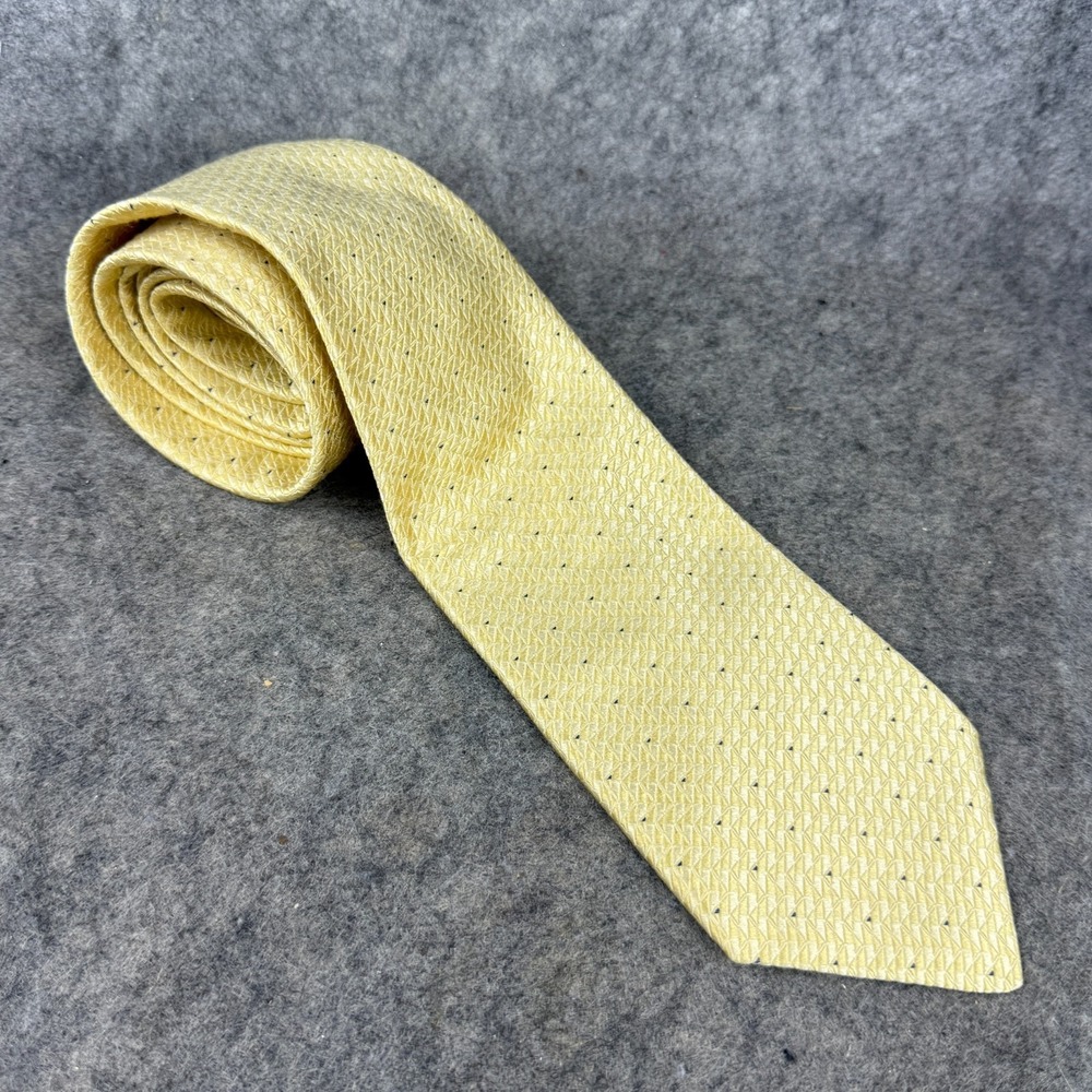 JONES NEW YORK MENS TIE YELLOW WITH BLUE GEOMETRIC TEXTURED 100% SILK 3.5 x 57